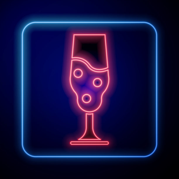 发光的霓虹灯酒杯图标孤立在蓝色图片下载