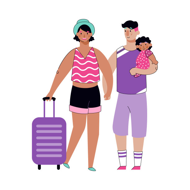 夏季家庭旅行-旅游夫妇与孩子图片下载