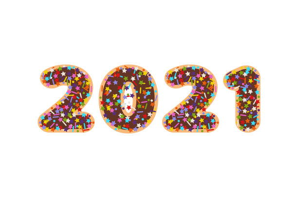 2021年的数字是用巧克力饼干上的彩色糖果装饰字体图片下载