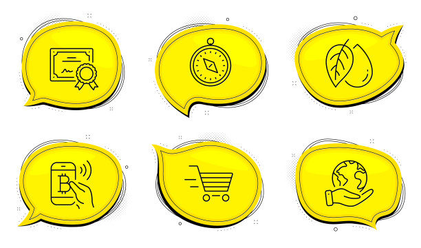 比特币支付矿物油和旅行罗盘图标图片下载