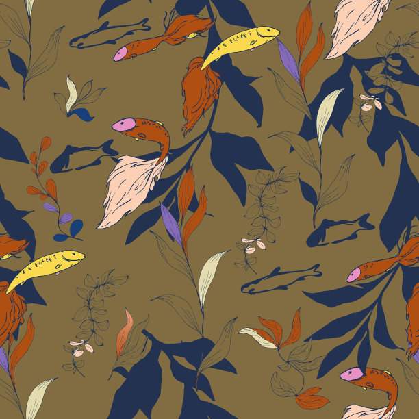 灌木丛中的鱼在浅蓝色的海藻上图片下载