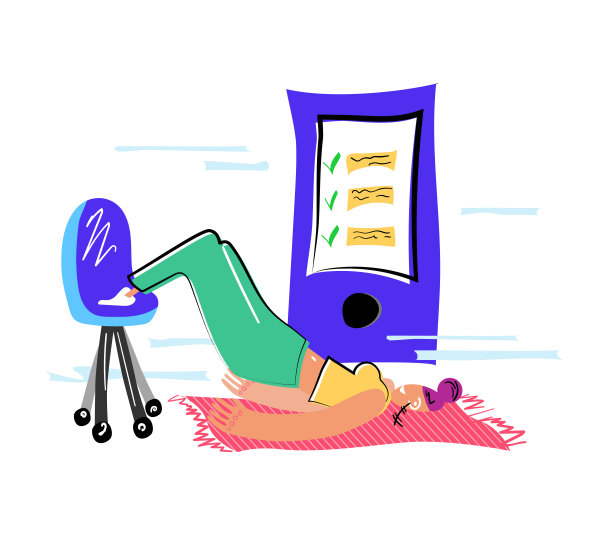 女孩在家做练习的股票矢量插图，在智能手机上观看教程。图片下载