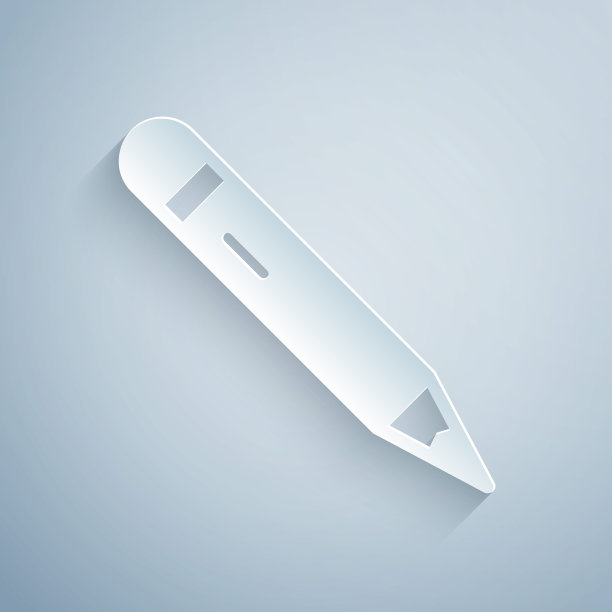 纸切割铅笔与橡皮图标孤立在灰色背景。绘画和教育工具。学校办公室的象征。纸艺术风格。向量图片下载