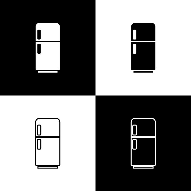 将冰箱图标隔离在黑白背景上。冰箱冰箱冰箱。家用科技和电器。向量图片下载