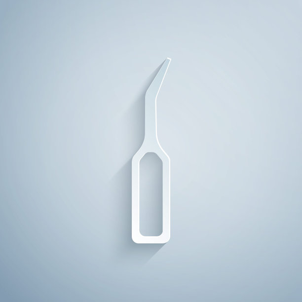 牙科探索器牙齿图标孤立在灰色背景。纸艺术风格。向量图片下载