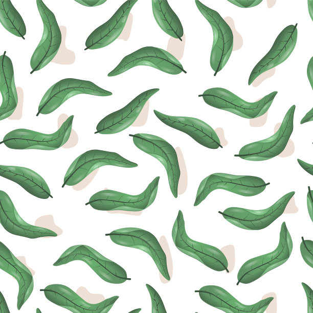 植物美丽的叶子无缝图案，不同形状的阴影和亮点在深绿色的颜色，在现实主义风格。图片下载