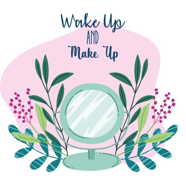 醒来和化妆化妆品产品时尚美容镜子卡通图片下载