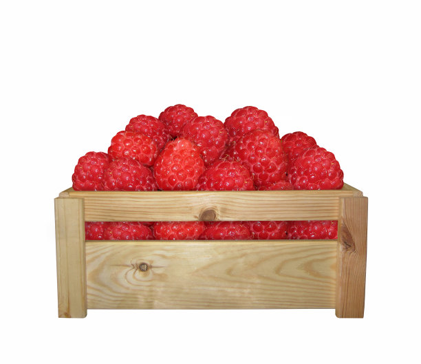 白色背景上的覆盆子盒图片下载
