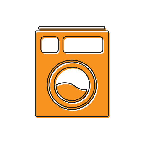 橙色的洗衣机图标隔离在白色的背景图片下载
