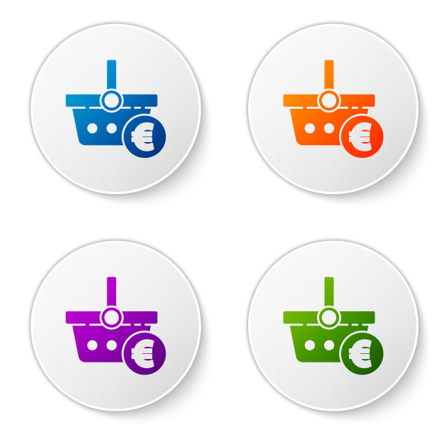 彩色购物篮和欧元符号图标图片下载