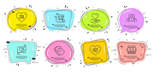 情侣情书和爱情邮件的图标集图片下载