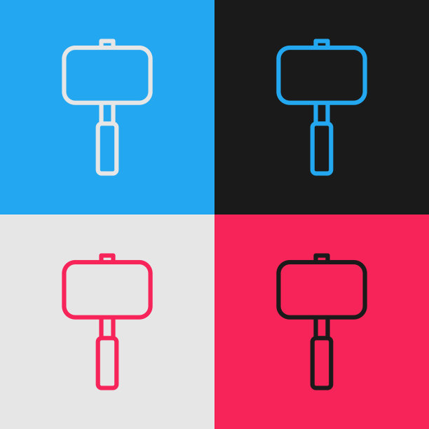 波普艺术线大锤图标孤立的颜色图片下载