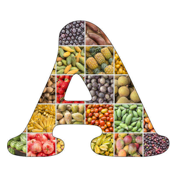 以水果为背景的字母A图片下载