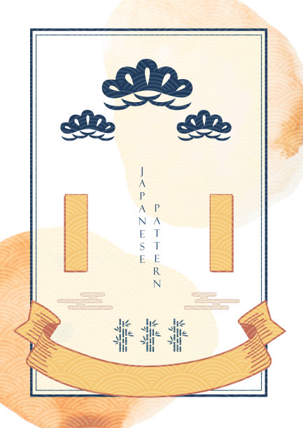 带有抽象艺术背景的日式模板。水彩纹理向量与波浪模式插图在亚洲风格。画笔描边元素。图片下载