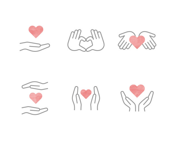 一套心和手的图标，如慈善和医疗图片下载