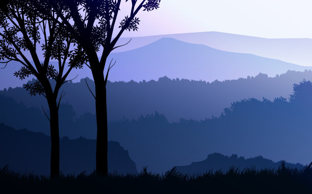 天然森林山地平线丘陵剪影图片下载