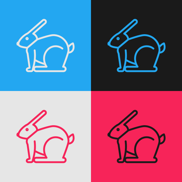 波普艺术线复活节兔子图标孤立的颜色图片下载