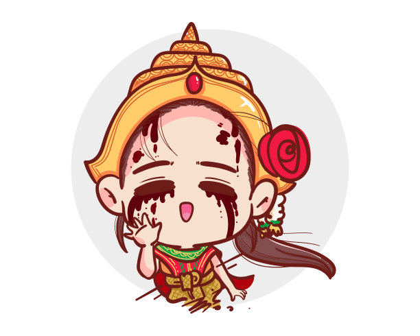 泰国鬼在传统服装显示说嗨手势和问候或你好孤立在白色背景与可怕的万圣节概念。图片下载