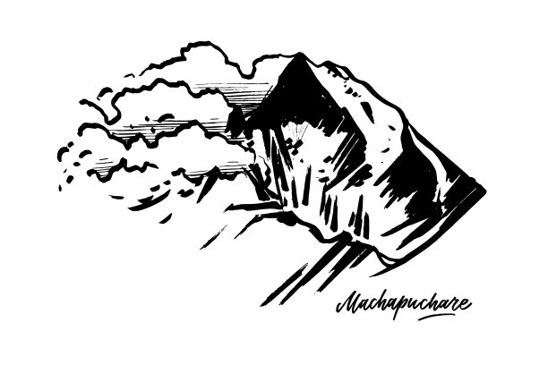 马查普查尔鱼的故事峰在喜马拉雅山，尼泊尔。矢量插图上的白色背景。图片下载