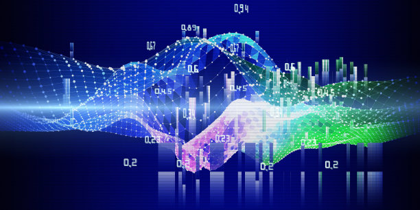 摘要可视化分析多边形算法人工智能数据。具有彩色网格和模糊线条的量子虚拟密码学概念。分析算法旗帜科学，技术和商业。大数据。区块链。“n图片下载