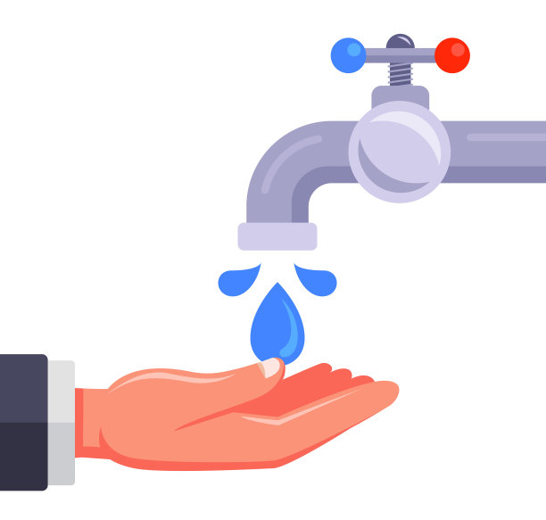 在开着的水龙头前用白色背景的水洗手图片下载