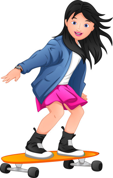 女孩在玩滑板素材图片