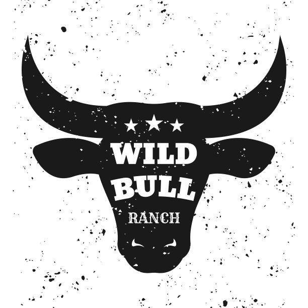 牛头剪影与文本矢量标签或标志牧场在复古风格孤立的背景与可移动的垃圾纹理图片下载