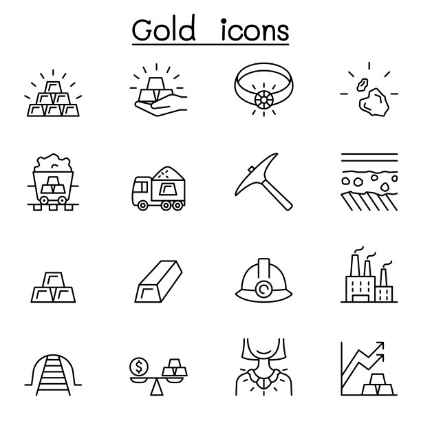 黄金图标设置在细线风格图片下载