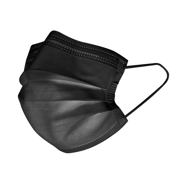 黑色高密度3层无纺布一次性外科口罩，有弹性耳圈，隔离在白色背景。消除细菌和花粉。图片下载