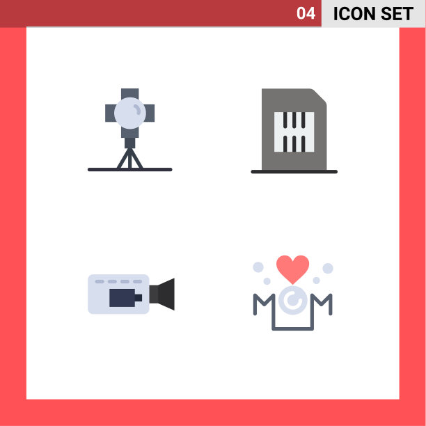 象形图设置4个简单的平面图标电影图片下载