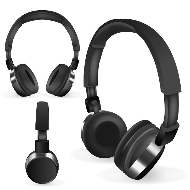 逼真详细的3d黑色耳机集图片下载