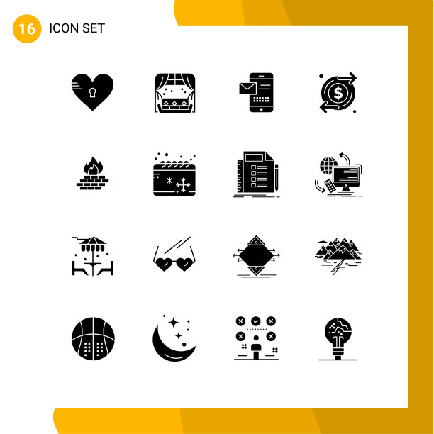 可编辑的线包16个简单的固体字形图片下载