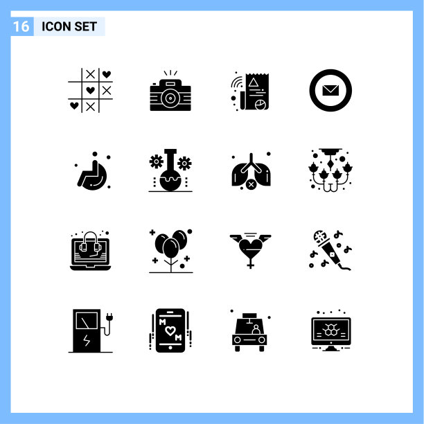 可编辑的线包16个简单的固体字形图片下载