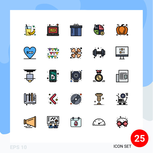 包装25个现代填充线平面颜色的标志图片下载