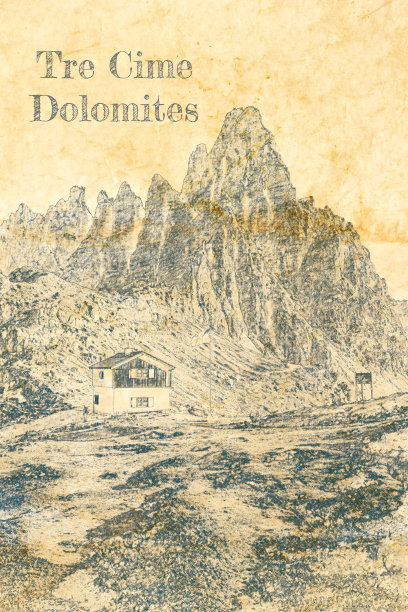 Dolomites山庇护所Dreizinnen小屋的草图图片下载