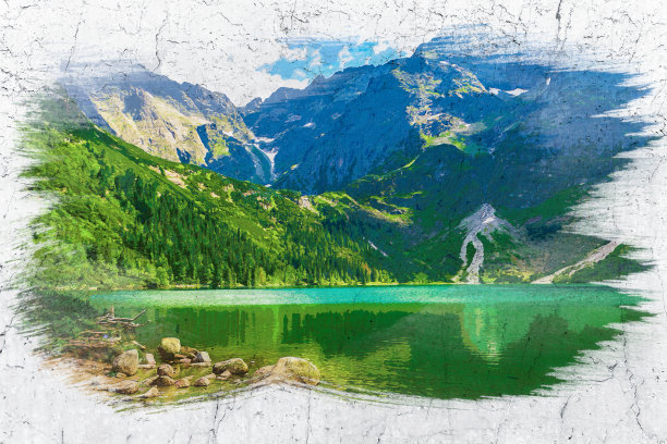 著名的塔特拉湖，水彩画图片下载