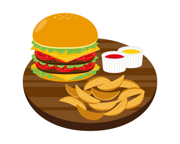 矢量插图的奶酪和牛肉汉堡和果汁图片下载