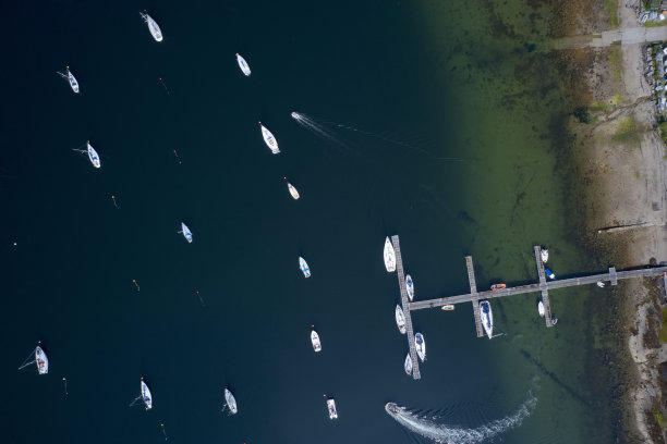 鸟瞰图系泊的船在湖Etive Argyll和布特苏格兰图片下载