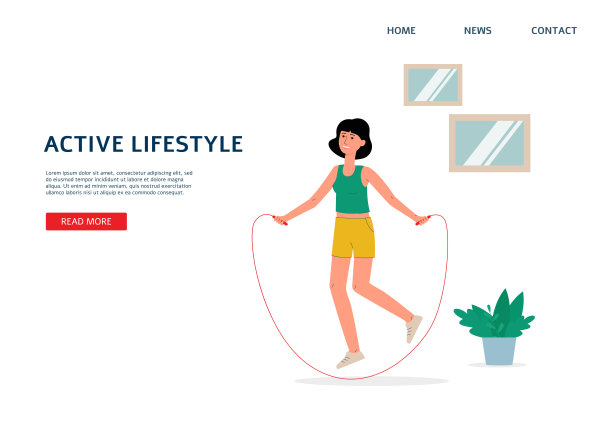 网页在线运动训练和家庭健身平面矢量插图。图片下载