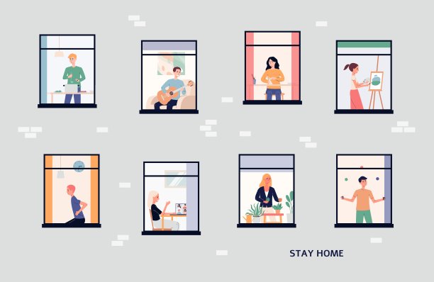 人们在开放的窗户空间的房子的矢量插图。图片下载