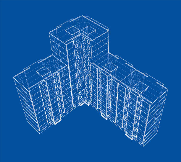 多层建筑的线框模型图片下载