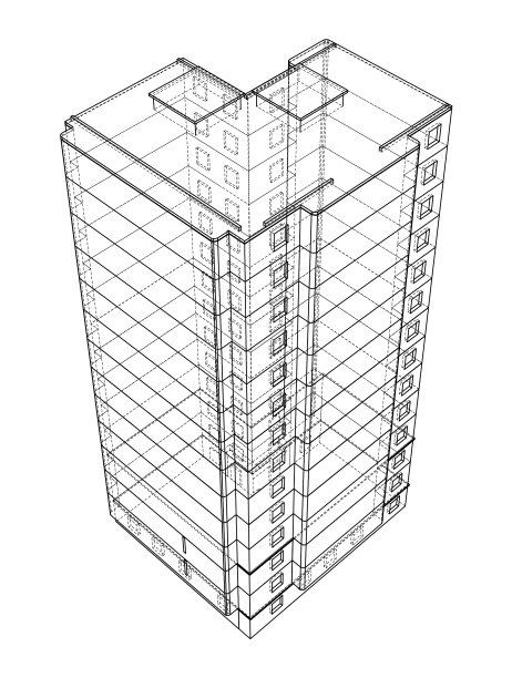 多层建筑的线框模型图片下载