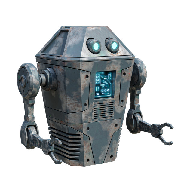 复古，复古，逼真的机器人与磨损的金属油漆隔离在白色的背景图片下载