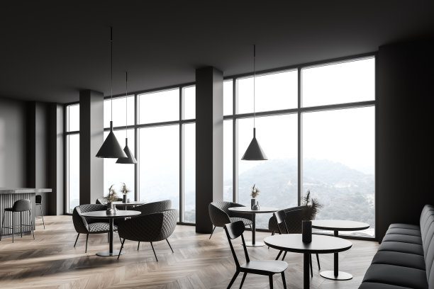 全景深灰色餐厅角落图片下载