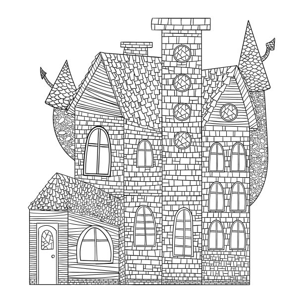 哥特式风格的房子，黑色的轮廓，白色的背景图片下载