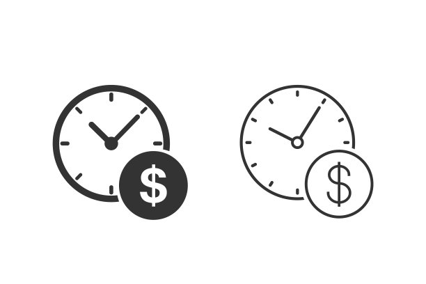 业务和财务管理线图标设置为扁平化风格。时间就是金钱矢量插图在白色的背景。财务战略业务概念图片下载