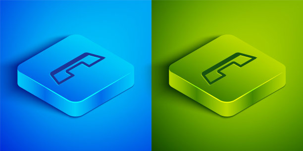 等距线步骤平台图标隔离在蓝色和绿色背景。方形按钮。向量图片下载