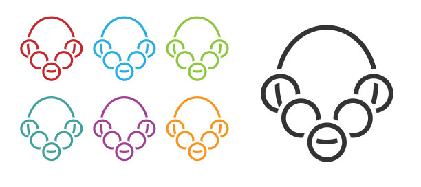 黑色的俄罗斯百吉饼上的绳子图标孤立在白色的背景。设置图标丰富多彩。向量图片下载