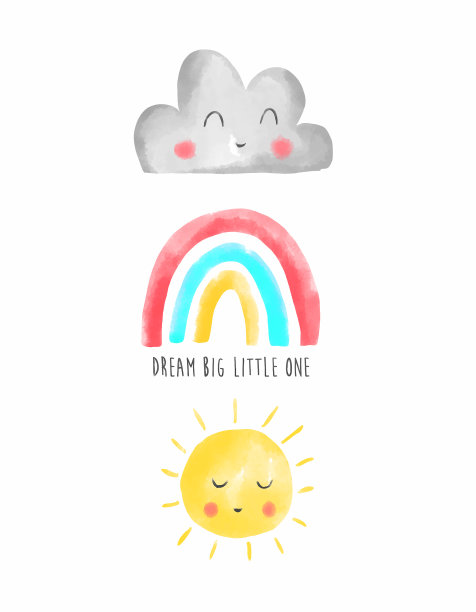 手绘彩虹、太阳和云图片下载