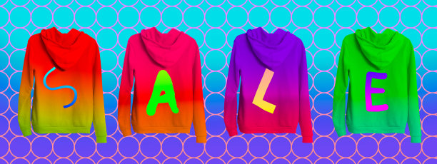 当代艺术拼贴。购物时间。春夏的色彩让人感觉时尚。时尚夹克出售图片下载